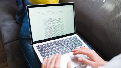Person working on a report at home